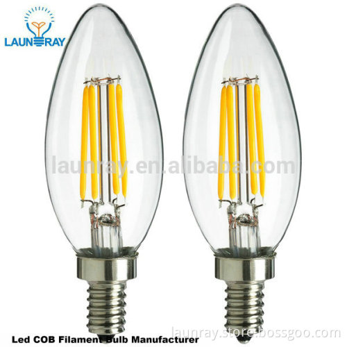UL listed 2W 4W candle E12 E14 Led filament 2W 4W candle lamp warm white dimmable candle bulb